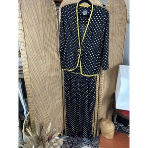 F/Stop 1980 women jacket Large and pant Medium Suit Black With White Polka Dots